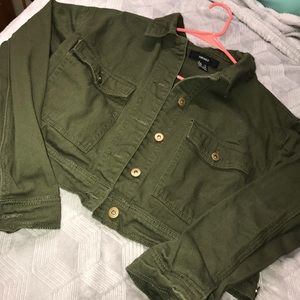 Forever 21 Olive Green Cropped Denim Jacket